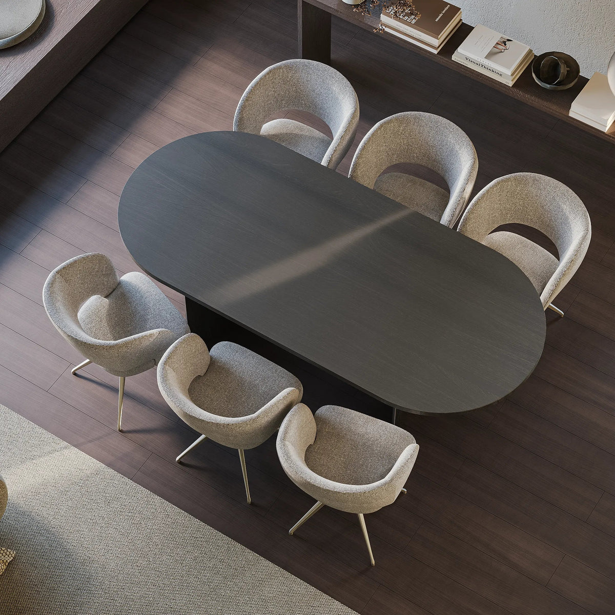 Halfronde massief eiken eettafel in de kleur Deep Black