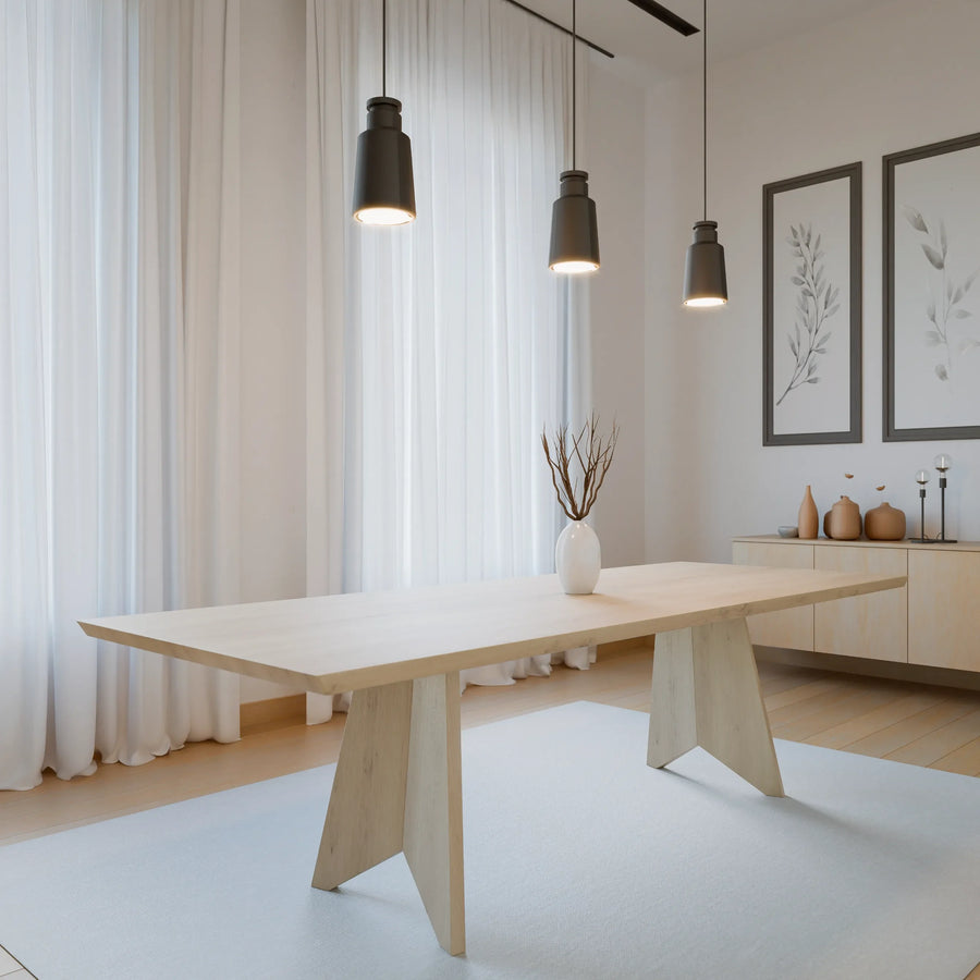Lange rechthoekige massief eiken eettafel in de kleur White 5%