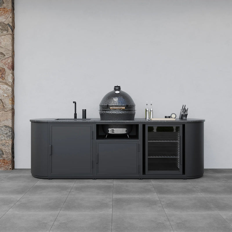 Buitenkeuken van zwart gepoedercoat staal met werkblad Nero Assoluto