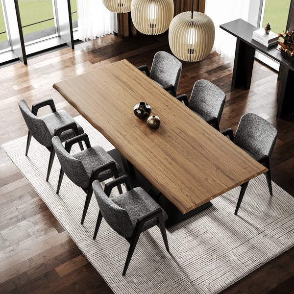 Rechthoekige eiken eettafel in de kleur Shell Grey, massief eiken blad