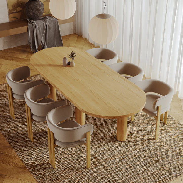 Halfronde eiken eettafel in de kleur Pure, massief eiken blad