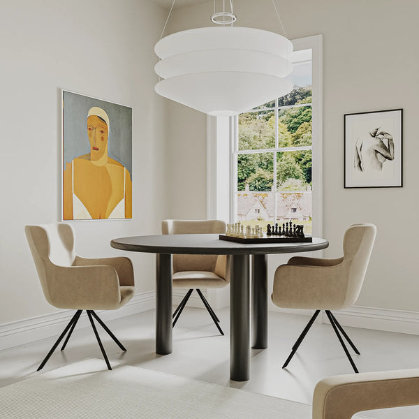 Ronde eiken eettafel in de kleur Deep Black, massief eiken blad