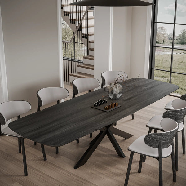 Verlengbare Deens ovale eiken eettafel in de kleur Deep Black, massief eiken blad
