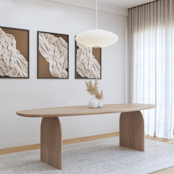 Ovale eiken eettafel in de kleur White 5%, massief eiken blad
