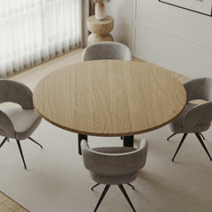 Ronde eiken eettafel in de kleur Natural, massief eiken blad
